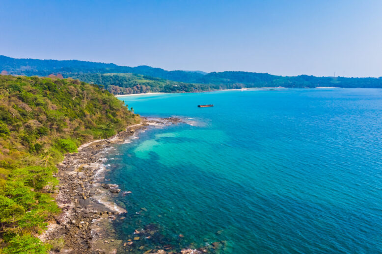 Aerial view with sea and beach